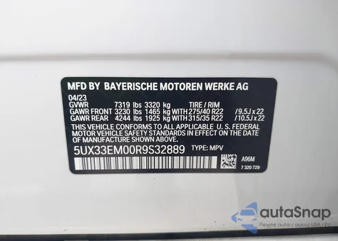 2024 BMW X7 M60I from USA, damaged, VIN 5UX33EM00R9S32889